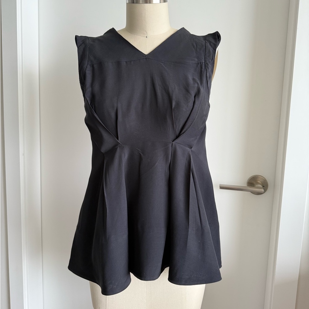 Marni Black V-Neck Sleeveless Peplum Pleated Blouse